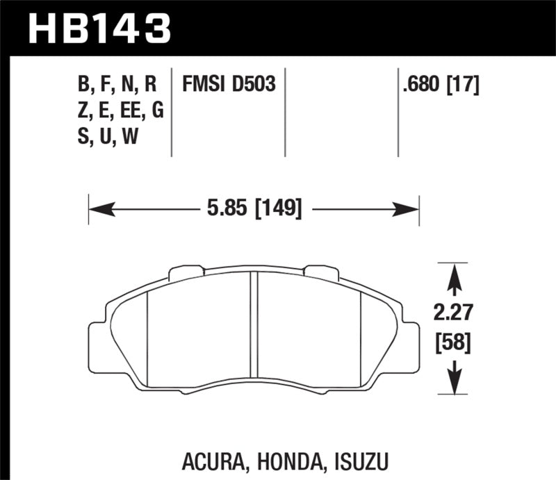 Hawk HB143B.680 1997-1997 Acura CL 3.0 HPS 5.0 Front Brake Pads