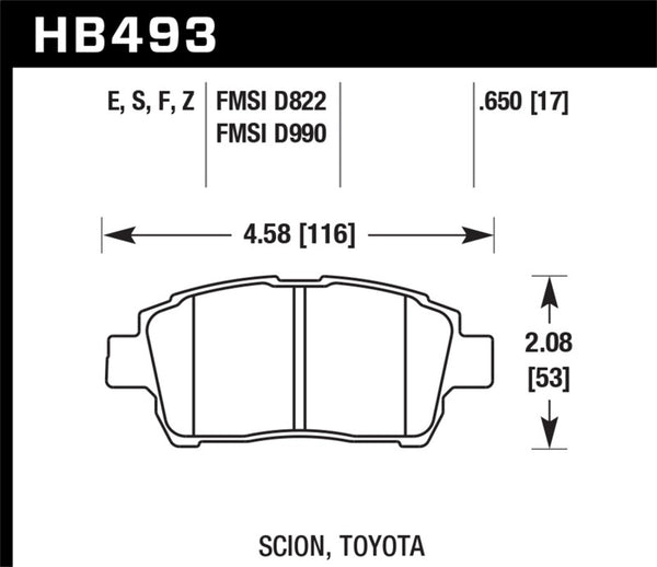 Hawk HB493F.650 04-07 xA/xB / 2000 MR2 Spyder D990 HPS Street Front Brake Pads