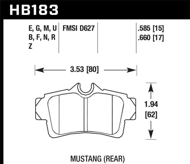 Hawk HB183M.585 01 Mustang Bullitt 4.6L/94 Cobra 5.0L/96-99 & 01 & 03-04 Cobra 4.6L Black Rear Race Brake Pads