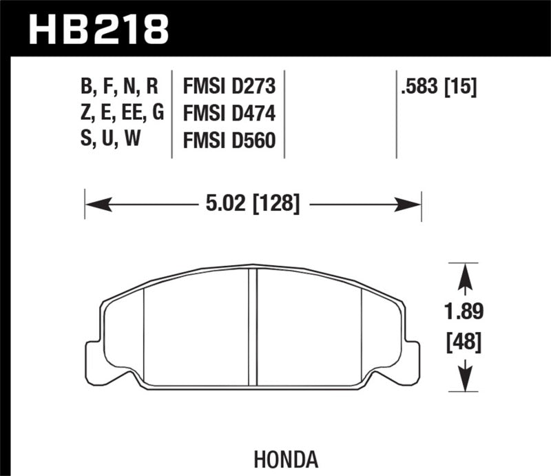 Hawk HB218E.583 Honda Accord/Civic/CRX Front Race Blue 9012 Brake Pads