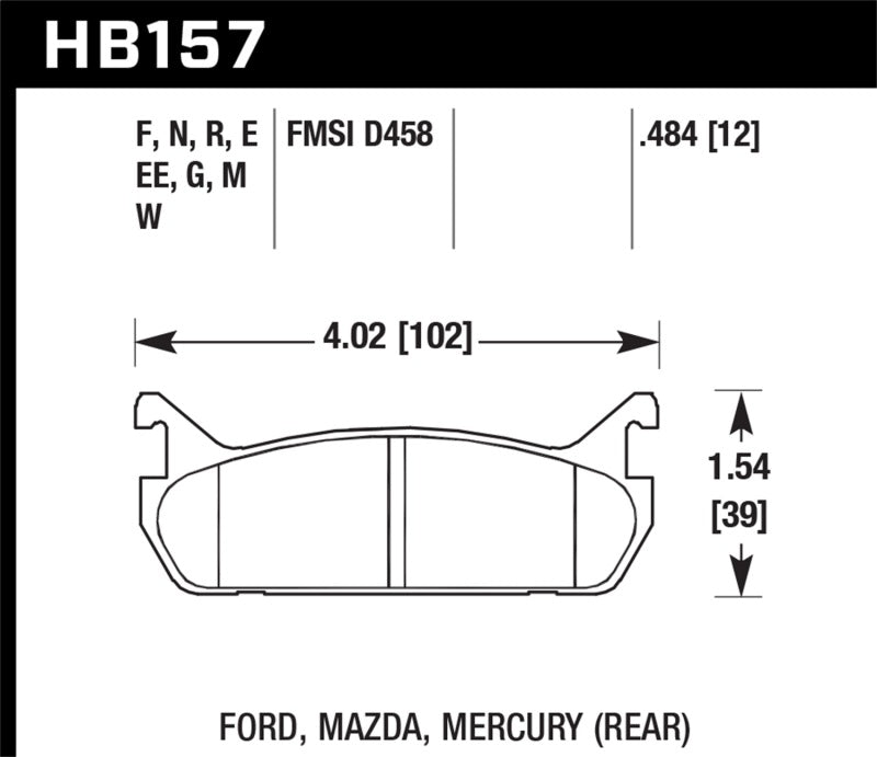 Hawk HB157W.484 91-96 Ford Escort / 90-93 Mazda Miata / 90-94 Protege / 91-96 Mer Tr DTC-30 Race Rear Brake Pad