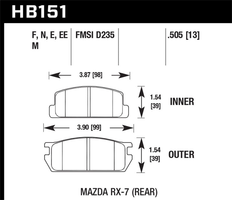 Hawk HB151E.505 81-85 Mazda RX-7 Blue 9012 Rear Race Brake Pads