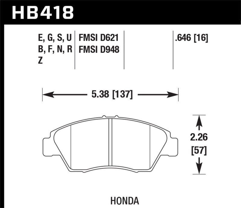 Hawk 02-06 RSX (non-S) avant/03-11 Civic Hybrid/04-05 Civic Si HP DTC-60 plaquettes de frein de course avant