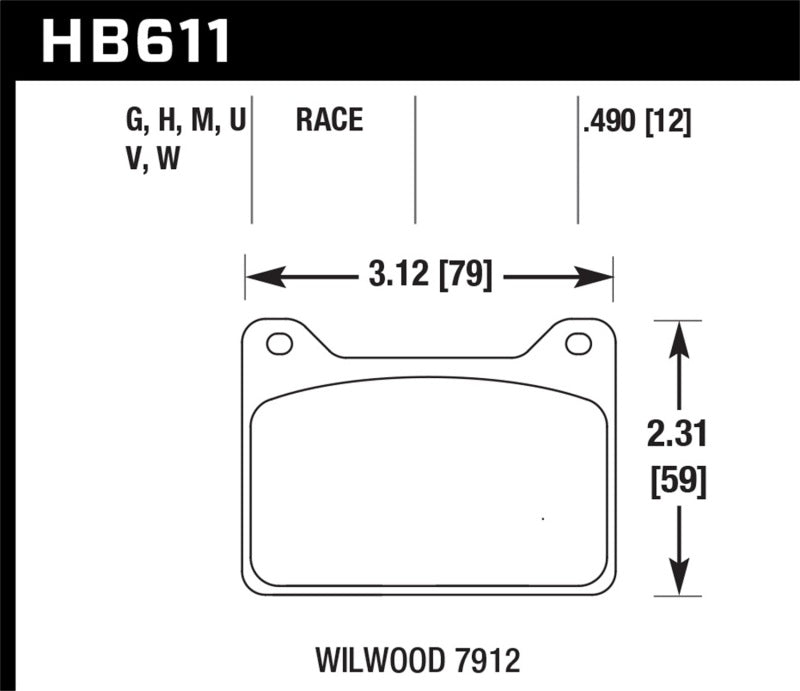 Hawk HB611U.490 Willwood 7912 DTC-70 Race Brake Pads