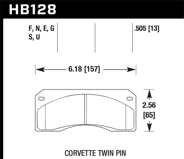 Hawk HB128U.505 Corvette Twin Pin DTC-70 Race Brake Pads