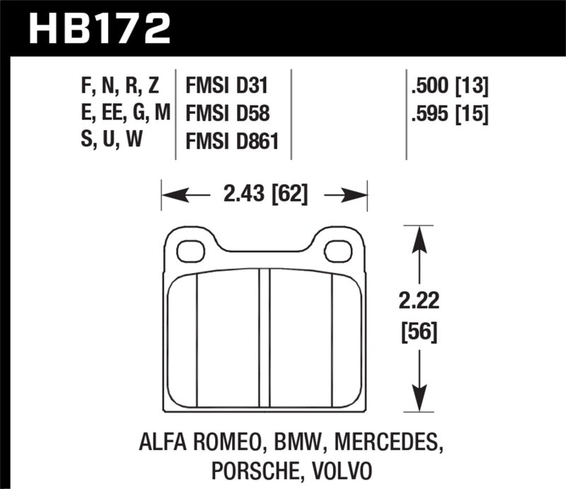 Hawk HB172E.595 Alfa Romeo / Audi / Opel / Porsche / Saab / VW Blue 9012 Front Race Brake Pads