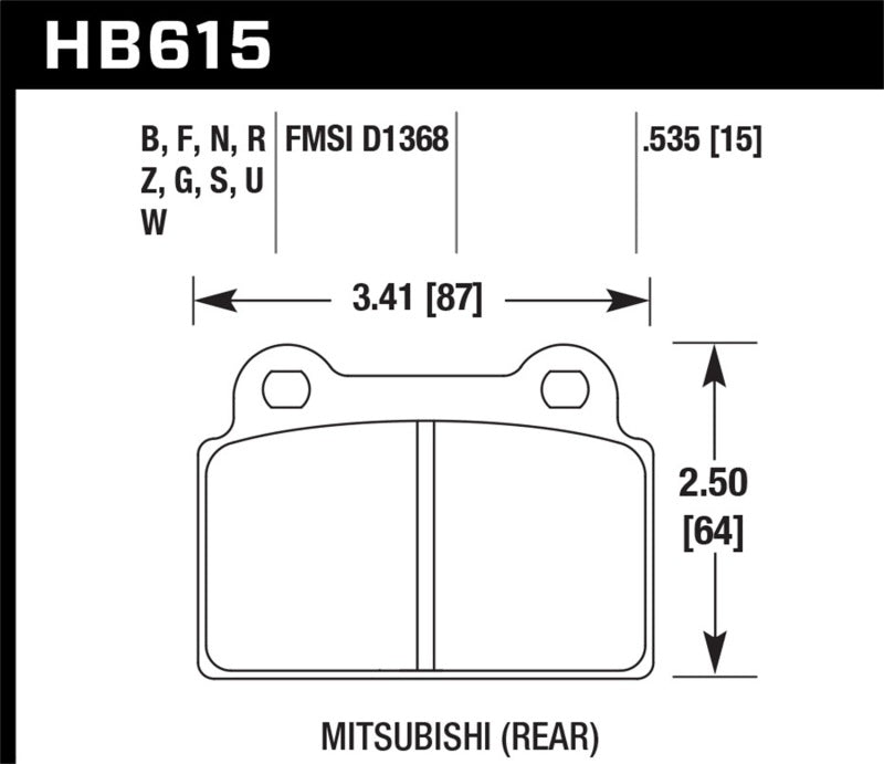 Hawk HB615U.535 08-10 Mitsubishi Lancer Evo X DTC-70 Race Rear Brake Pads