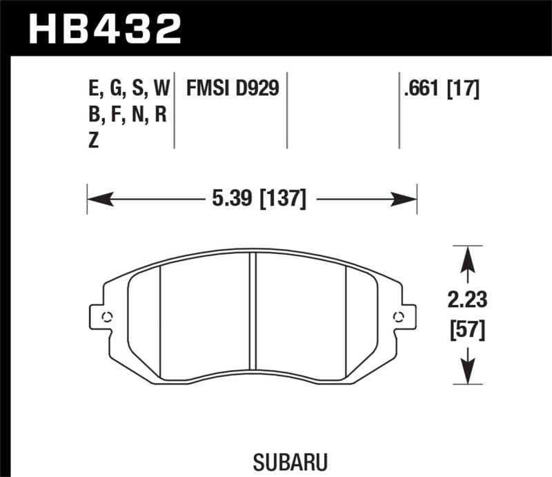 Hawk HB432G.661 03-05 WRX / 08 WRX D929 DTC-60 Race Front Brake Pads