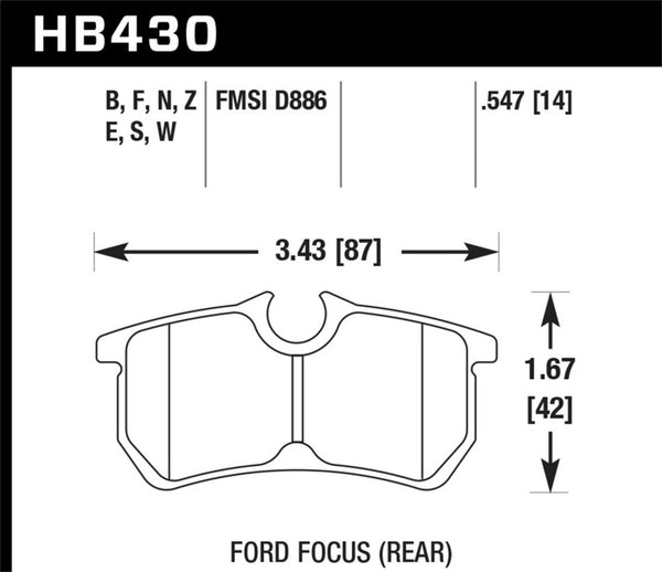 Hawk HB430W.547 00-07 Ford Focus DTC30 Rear Race Brake Pads