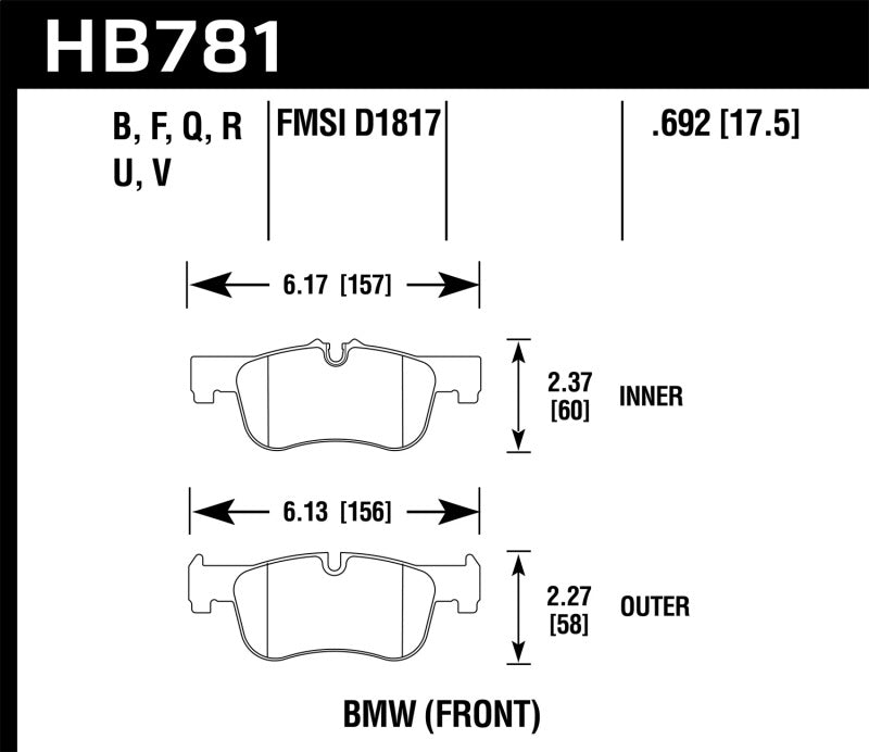 Hawk HB781F.692 12-15 BMW 118i HPS Street Front Brake Pads