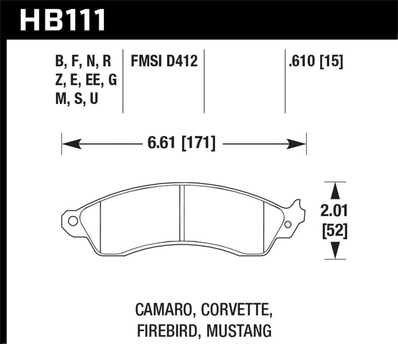 Hawk 94-04 Mustang Cobra / 88-95 Corvette 5,7 L / 88-92 Camaro avec freins Hvy Duty avant HPS Street Br