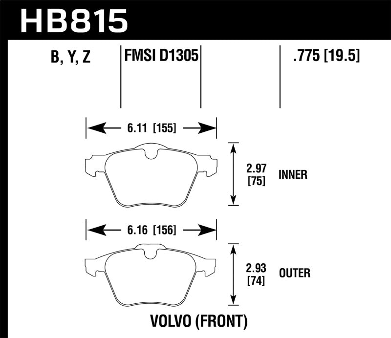 Hawk HB815B.775 07-16 Volvo S80 HPS 5.0 Front Brake Pads