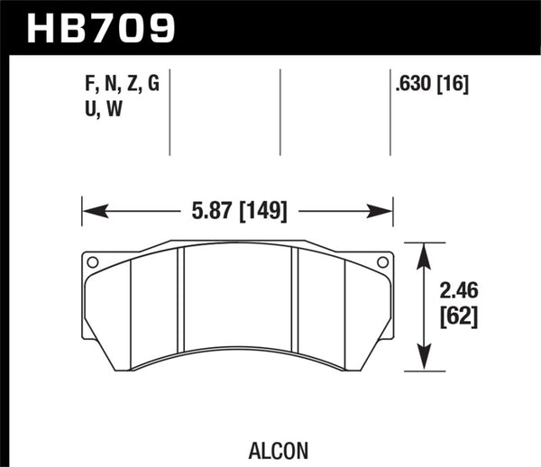 Hawk HB709N.630 Performance Alcon Mono 6, Model 4497 HP Plus Street Brake Pads