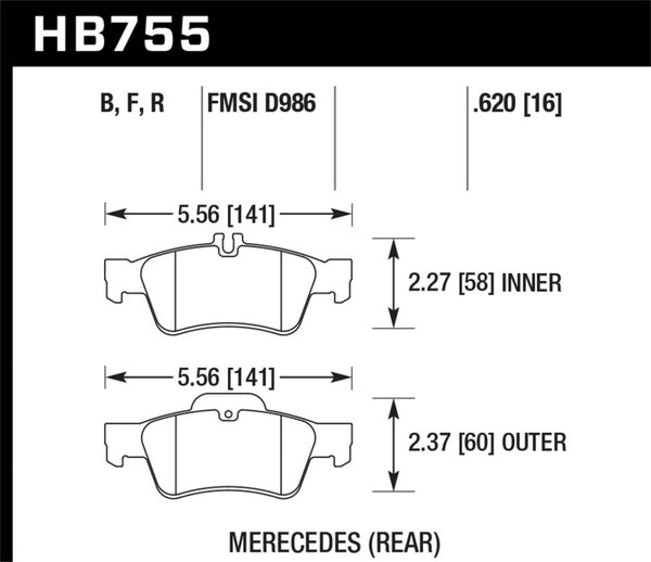 Hawk HB755B.620 03-06 Mercedes Benz SL500 HPS 5.0 Rear Brake Pads