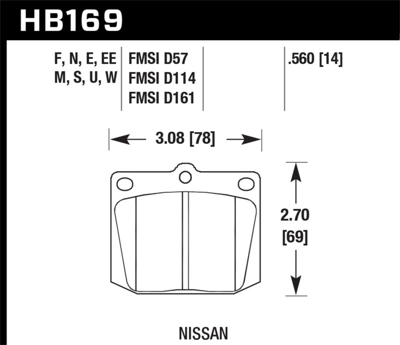 Hawk HB169W.560 70-73 Nissan 240Z / 74-75 Nissan 260Z / 75-78 Nissan 280Z DTC-30 Race Front Brake Pads