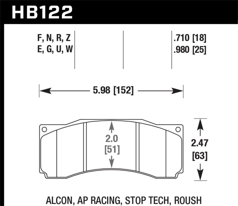 Hawk HB122G.710 Stoptech ST-60 Caliper DTC-60 Race Brake Pads