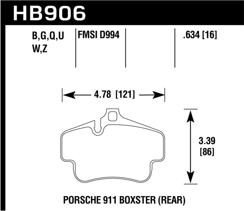 Hawk HB906U.634 02-10 Porsche 911 DTC-70 Rear Race Brake Pads