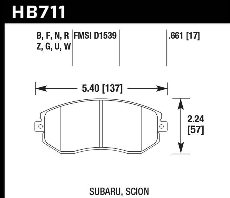 Hawk HB711N.661 13 Subaru BRZ / 13 Scion FR-S HP Plus Front Street Brake Pads