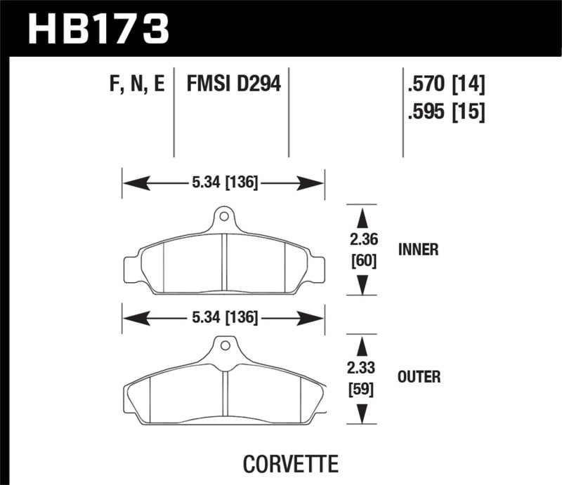 Hawk HB173E.595 84-87 Chevy Corvette 5.7 Blue 9012 Race Front Brake Pads