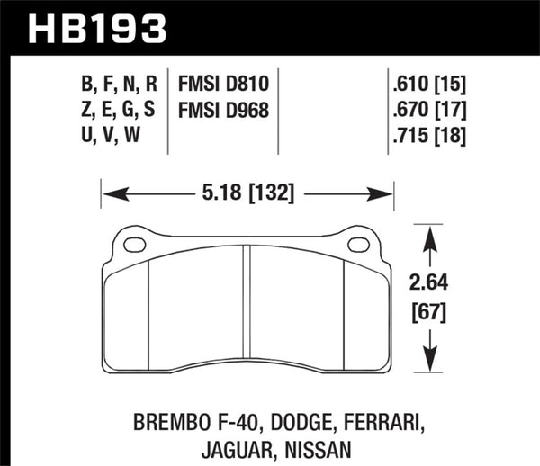 Hawk HB193N.670 09-11 Nissan GT-R HP+ Street Rear Brake Pads