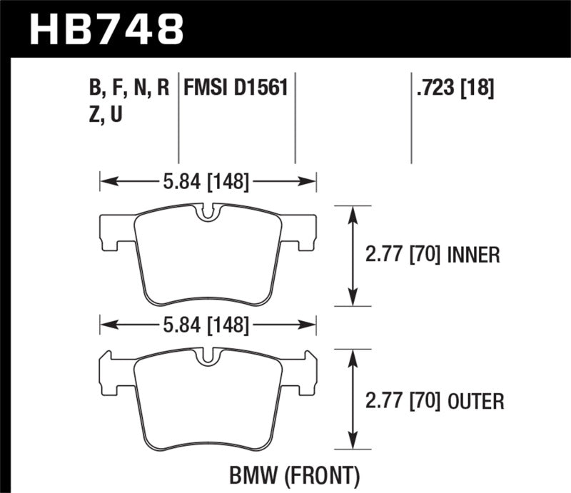 Hawk HB748U.723 12-16 BMW 328i/328i xDrive / 14-16 BMW 428i/428i xDrive DTC-70 Race Front Brake Pads