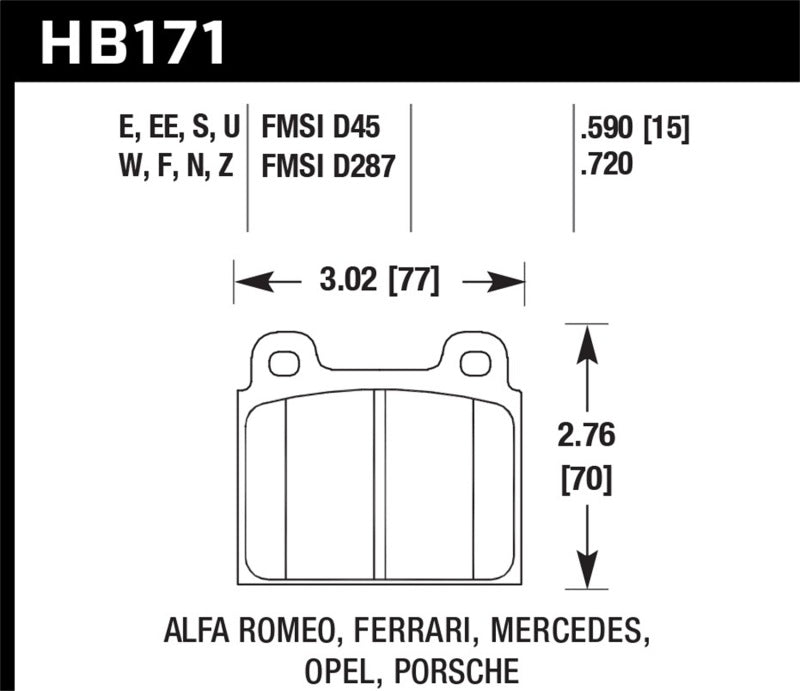 Hawk 69-77 & 84-89 Porsche 911 DTC-30 Plaquettes de frein avant course