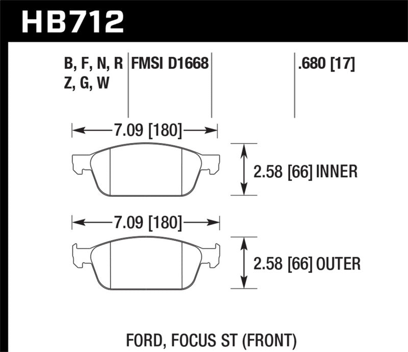 Hawk HB712F.680 13 Ford Focus HPS Front Street Brake Pads