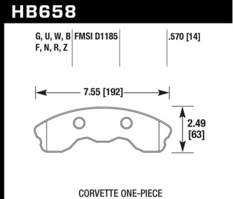 Hawk HB658D.570 2010-2013 Chevy Corvette Grand Sport (One-Piece Pads) ER-1 Motorsports Front Brake Pads