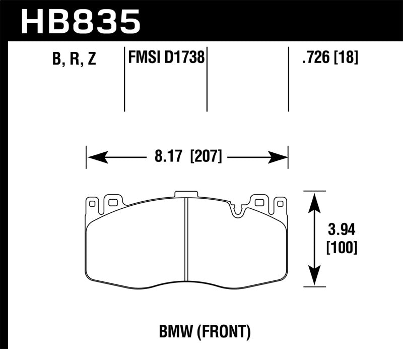 Hawk HB835B.726 13-16 BMW 5 Series HPS 5.0 Front Brake Pads