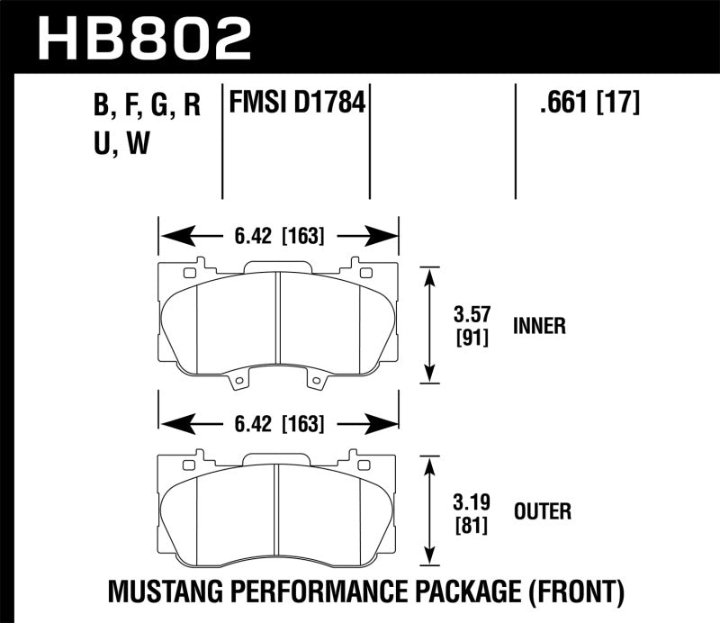 Hawk HB802U.661 15-17 Ford Mustang GT DTC-70 Race Front Brake Pads