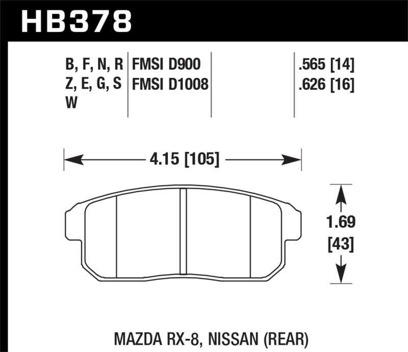 Hawk HB378W.565 Mazda RX-8 / Nissan Track DTC-30 Race Rear Brake Pads