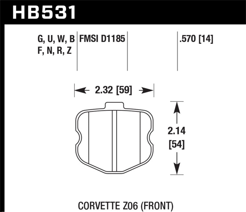 Hawk HB531G.570 06-13 Chevrolet Corvette Z06 DTC-60 Race Front Brake Pads