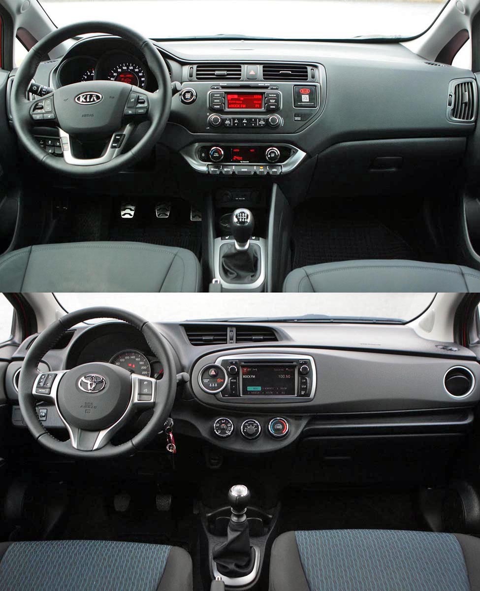 KIA Rio ofera un stil mai convenional pentru interior. Toyota Yaris e mai high-tech